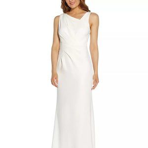 ADRIANNA PAPELL Embellished-Back Crepe Gown Ivory